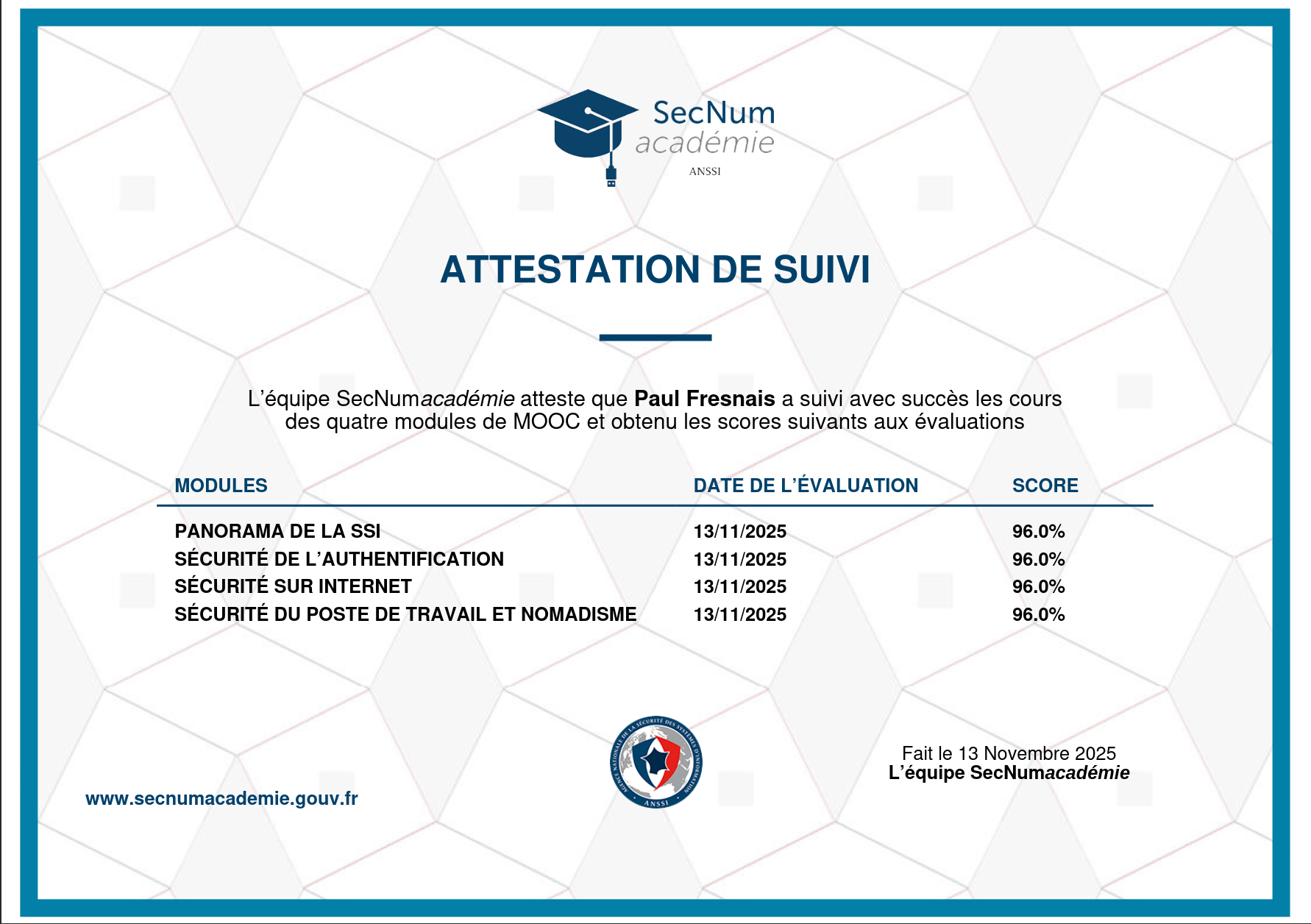 Attestation SecNumacadémie